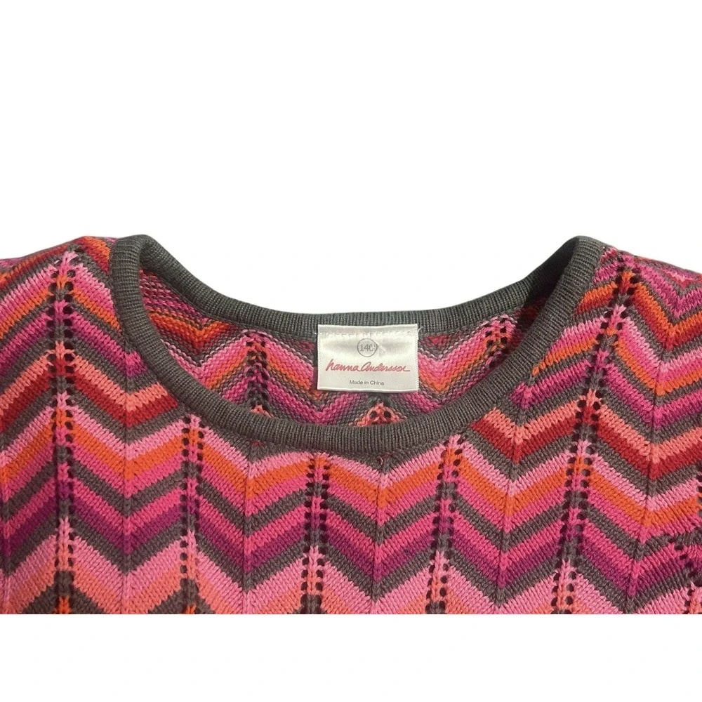 Hanna Andersson Sweater‎ Dress Girls Size 10/140 Pink Zig Zag Chevron Lined